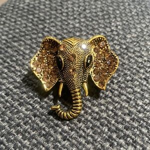 Gold Elephant Brooch with Brown Accents. Save our elephants